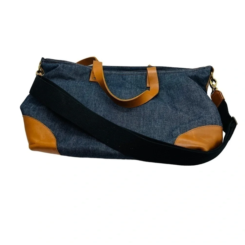 TRUE RELIGION UNISEX DENIM AND LEATHER TRAVEL BAG